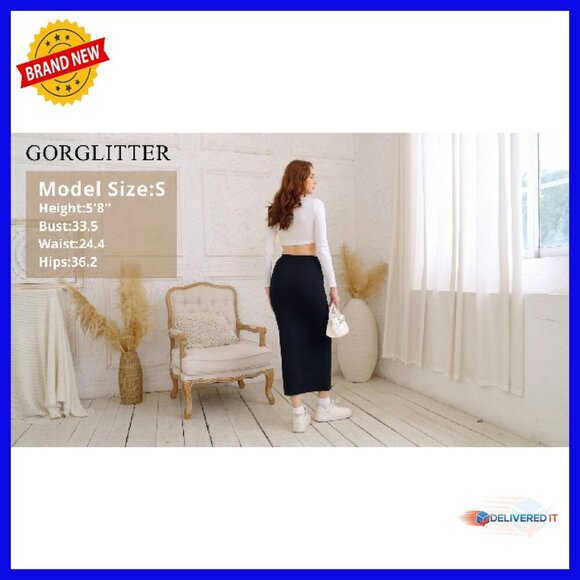 Women's High Waisted Bodycon Maxi Skirt Stretchy Elastic Waist Pencil - Picture 8 of 8